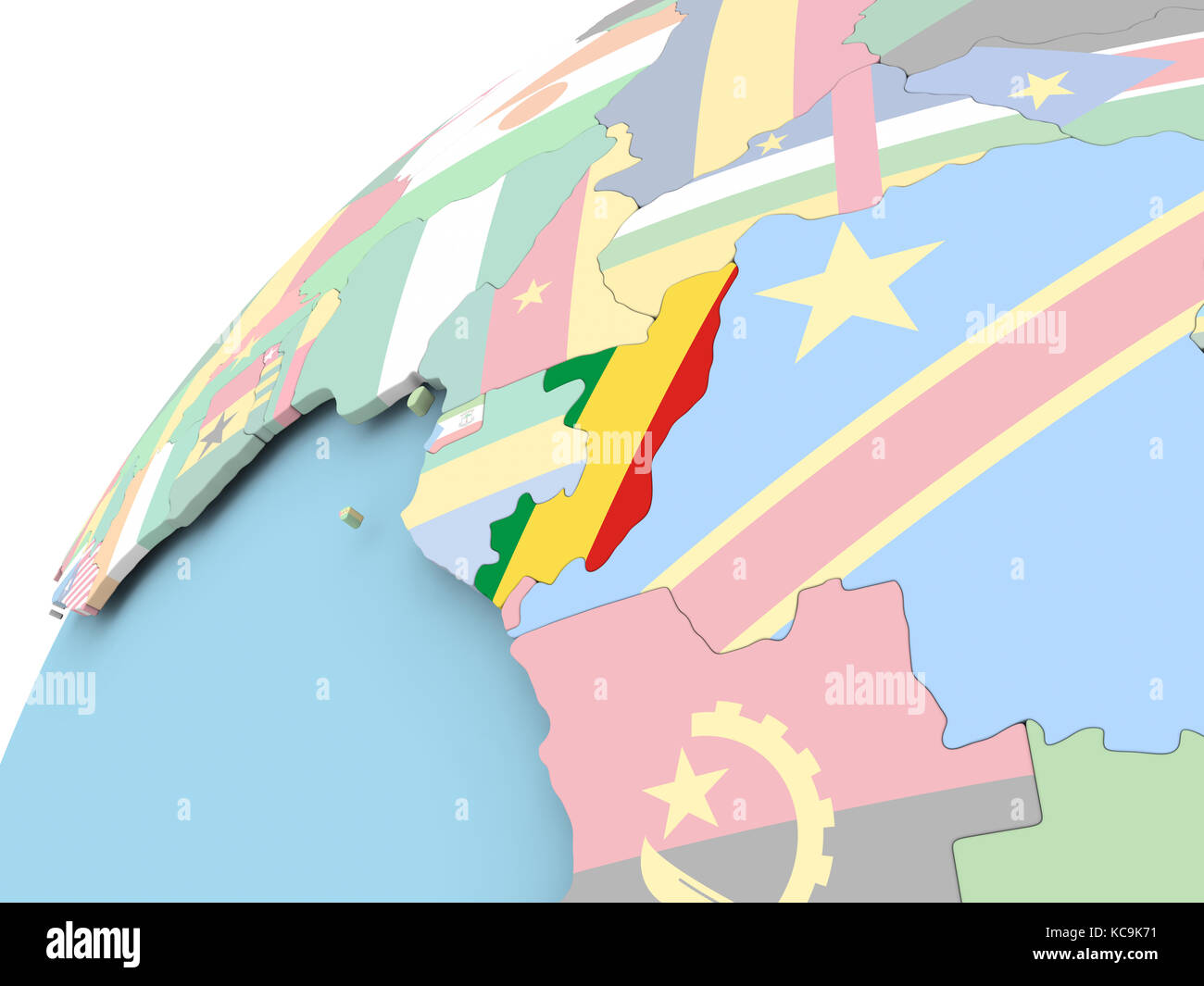 Map of Congo on political globe with embedded flag. 3D illustration ...