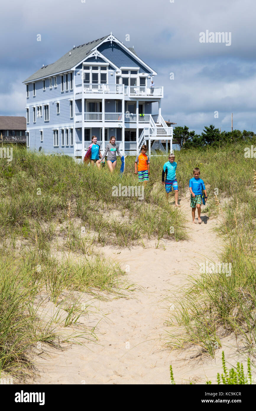 Avon, Outer Banks, North Carolina, USA. Kids Going to the Beach Stock
