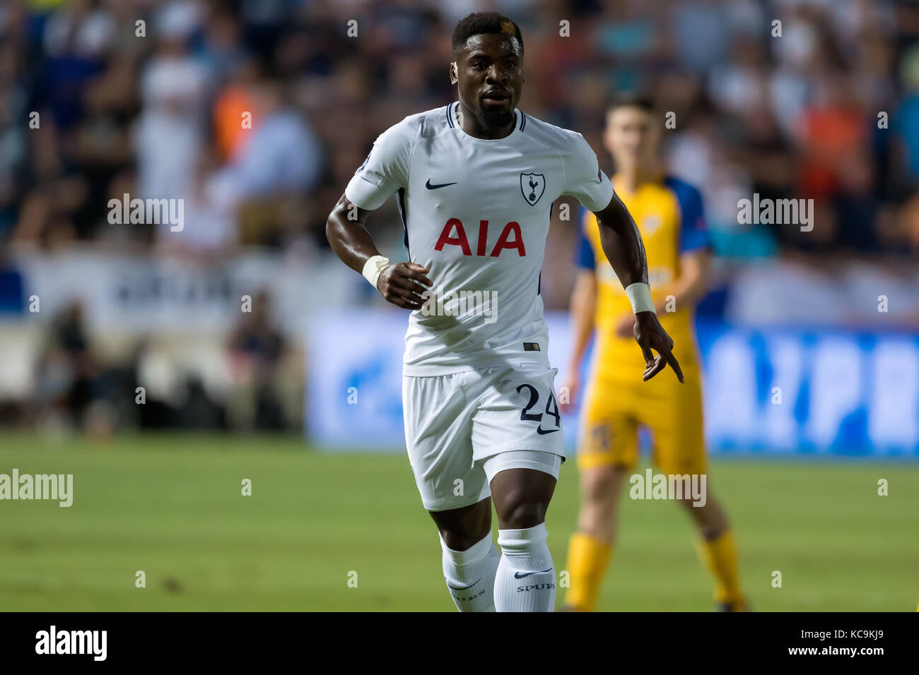 Nicosia, Cyprus - Semptember 26, 2017: Player of Tottenham Serge Aurier in action during the UEFA Champions League game between APOEL VS Tottenham Hot Stock Photo