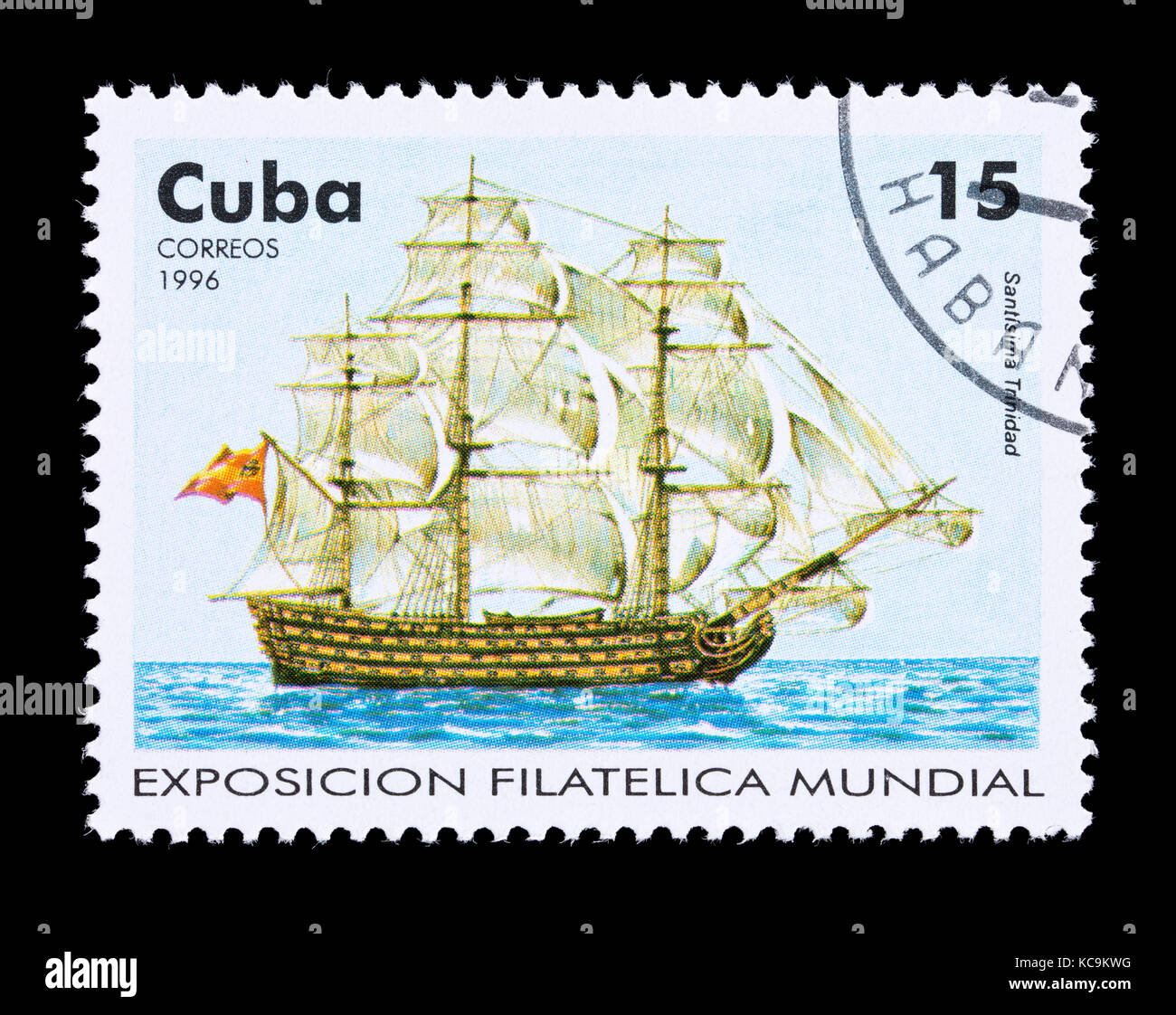 Postage stamp from Cuba depicting the Cuban sailing vessel Santisima Trinidad Stock Photo