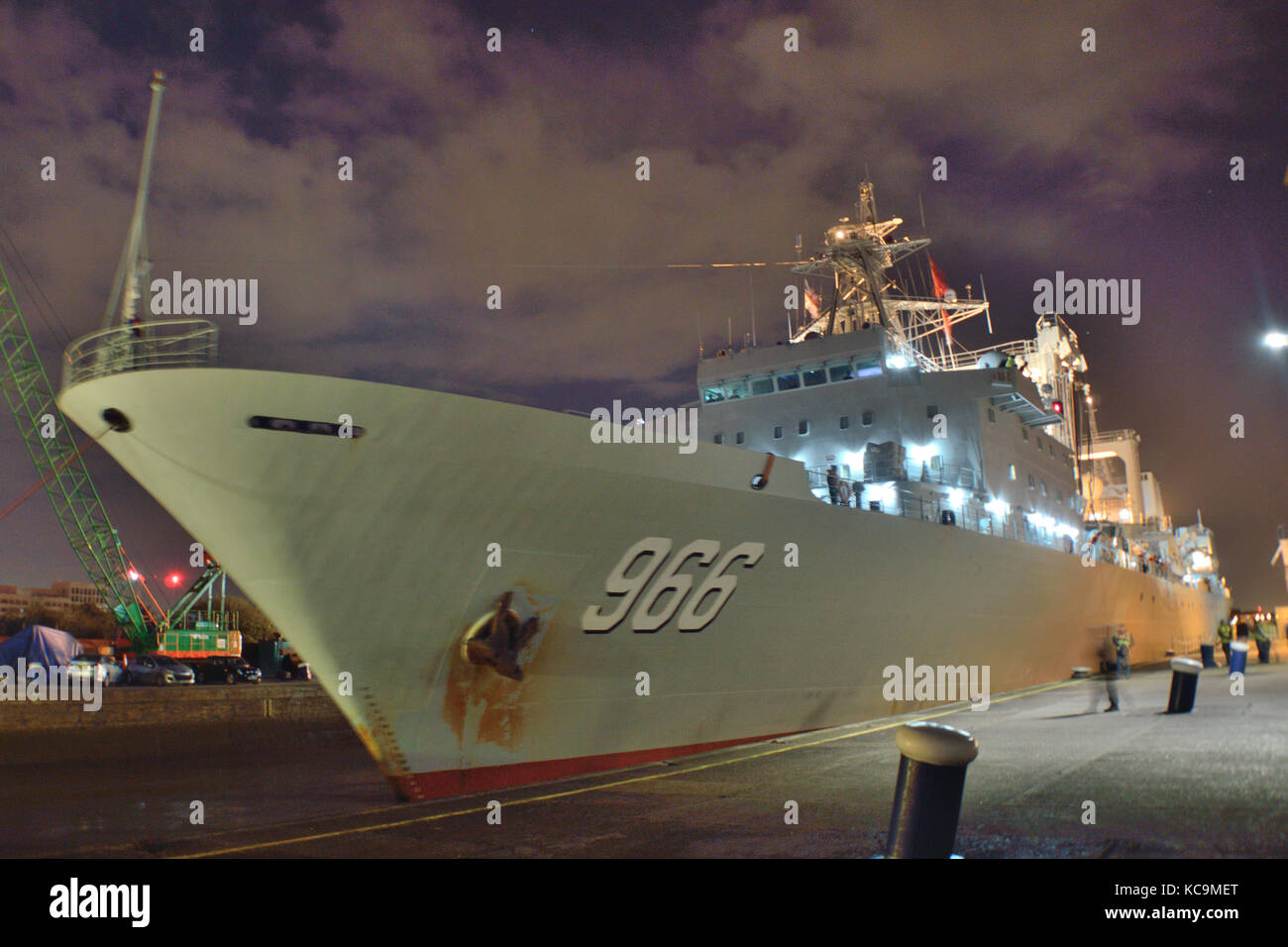 Chinese Navy Replenishment Ship PLAN Gaoyouhu AOR 966 arrives in the King George V Lock in London's Royal Docks at the start of a port call Stock Photo