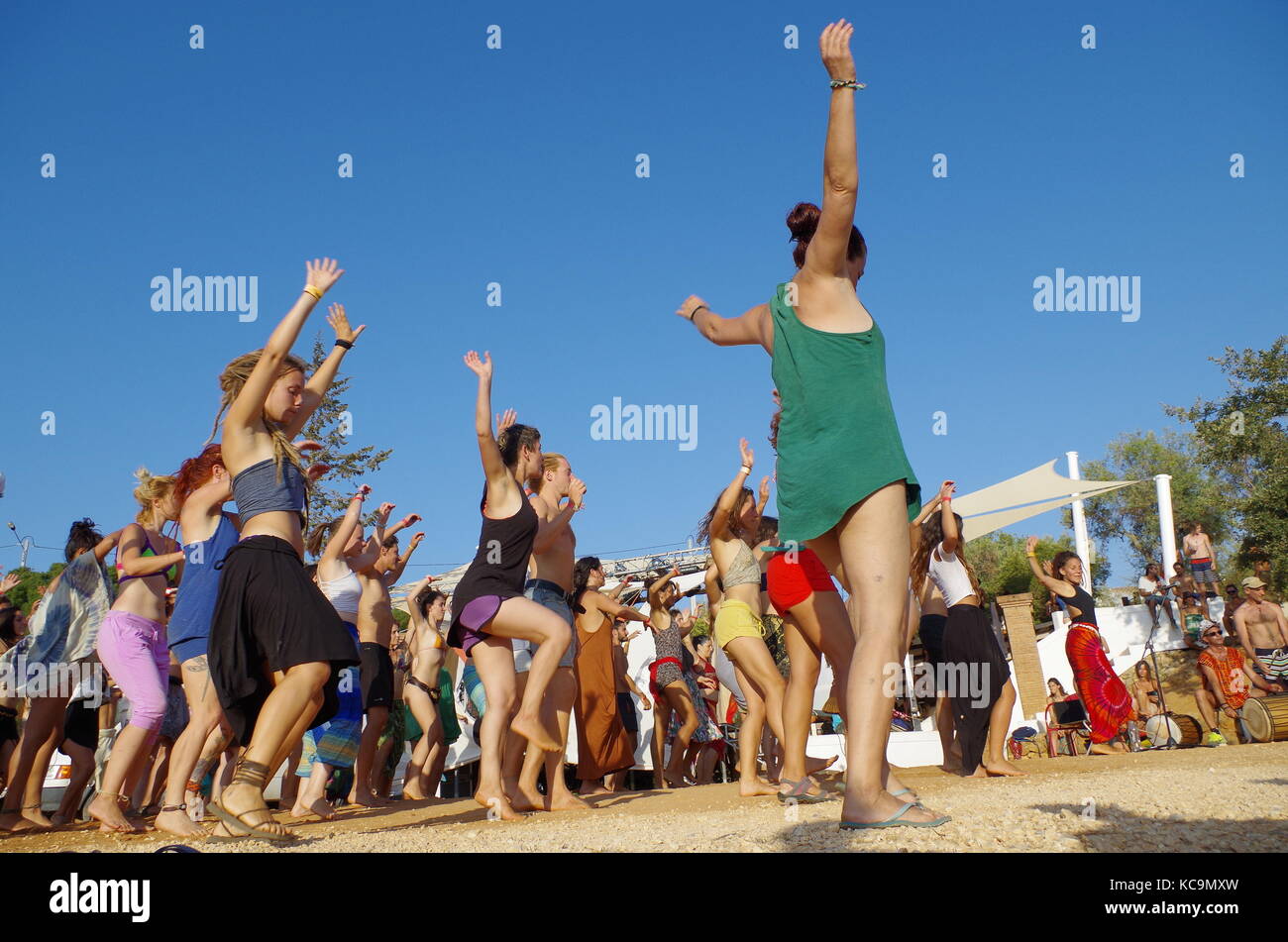 People attending an African Dance workshop at FATT 2017 Didgeridoo Festival in Lagoa. Algarve, Portugal Stock Photo