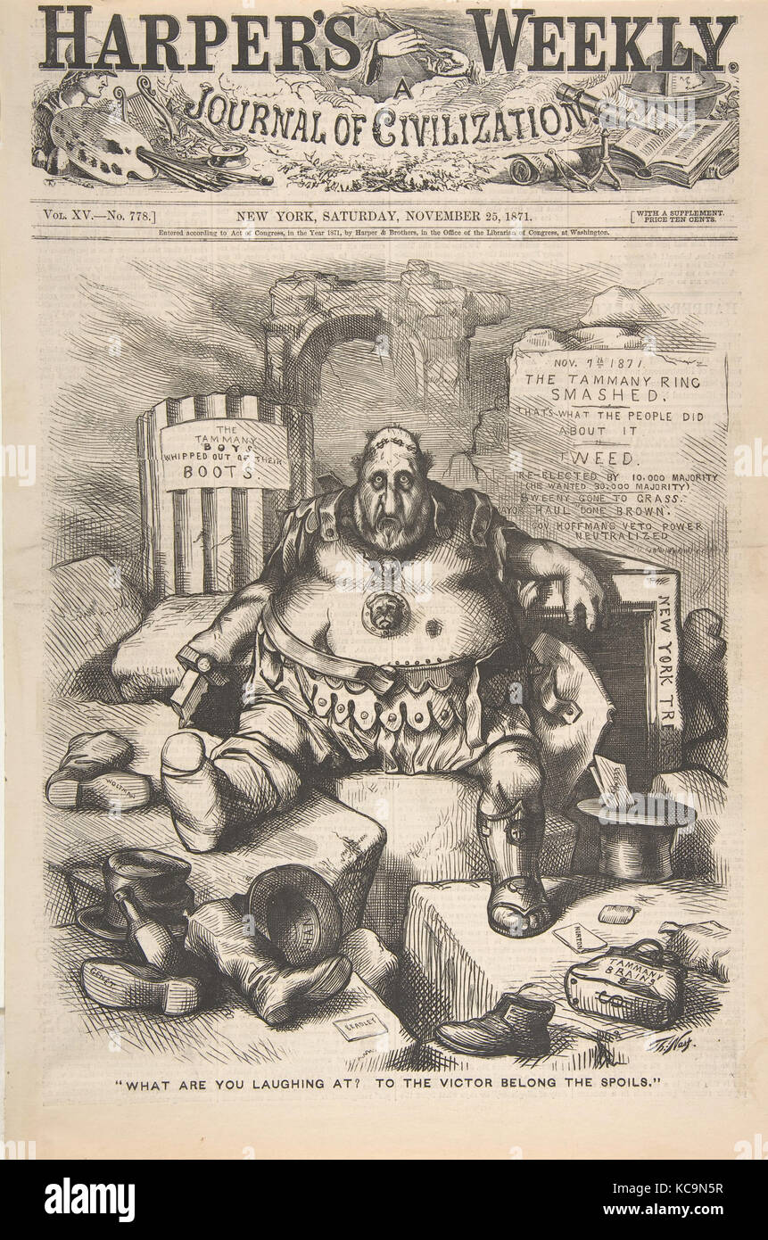 'What are You Laughing at? To the Victor Belong the Spoils' (from Harper's Weekly), Thomas Nast, November 25, 1871 Stock Photo