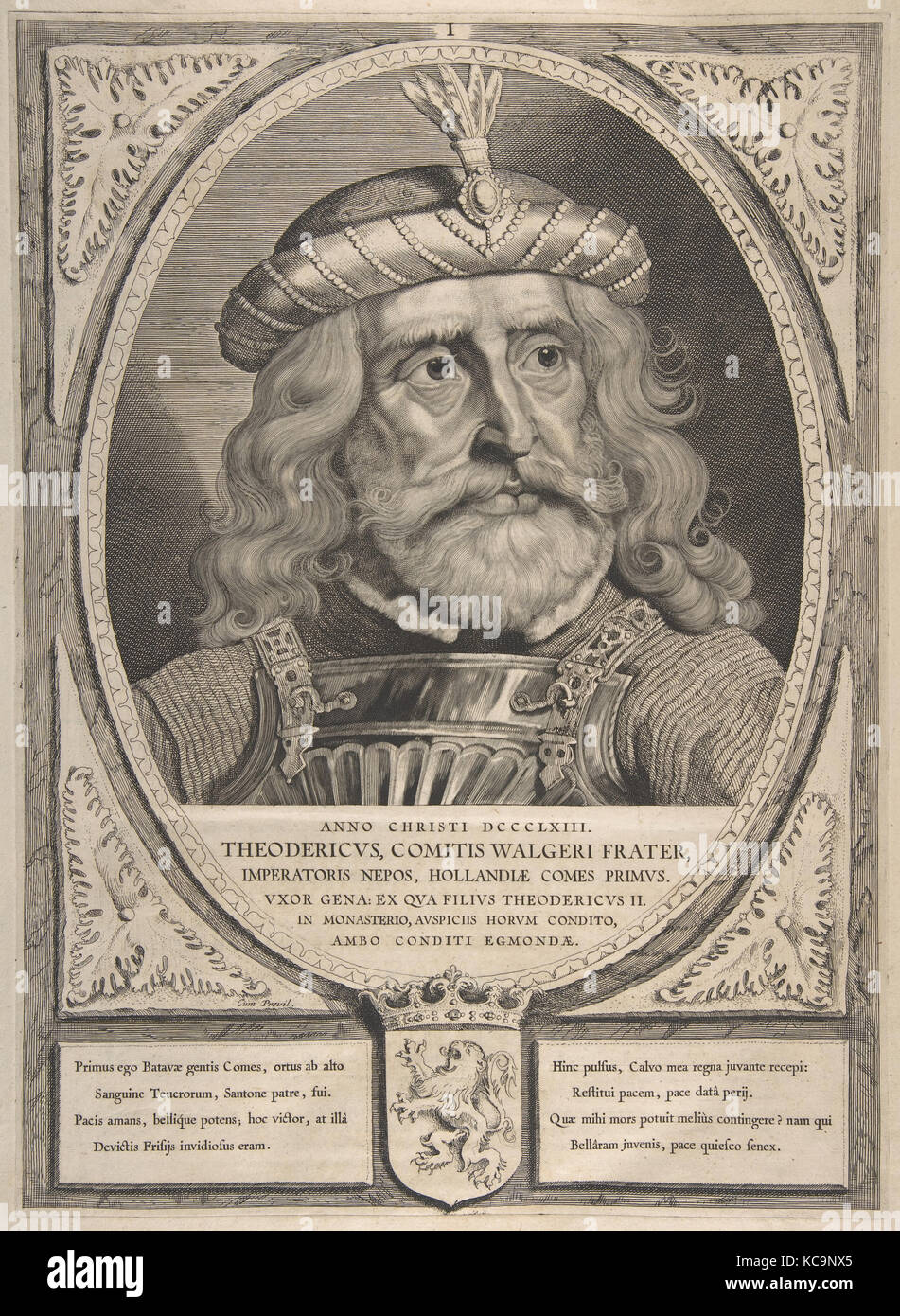 Theodoric, 1650, Engraving and etching, state III of IV, sheet: 20 1/2 x 15 1/8 in. (52.1 x 38.4 cm), Books Stock Photo