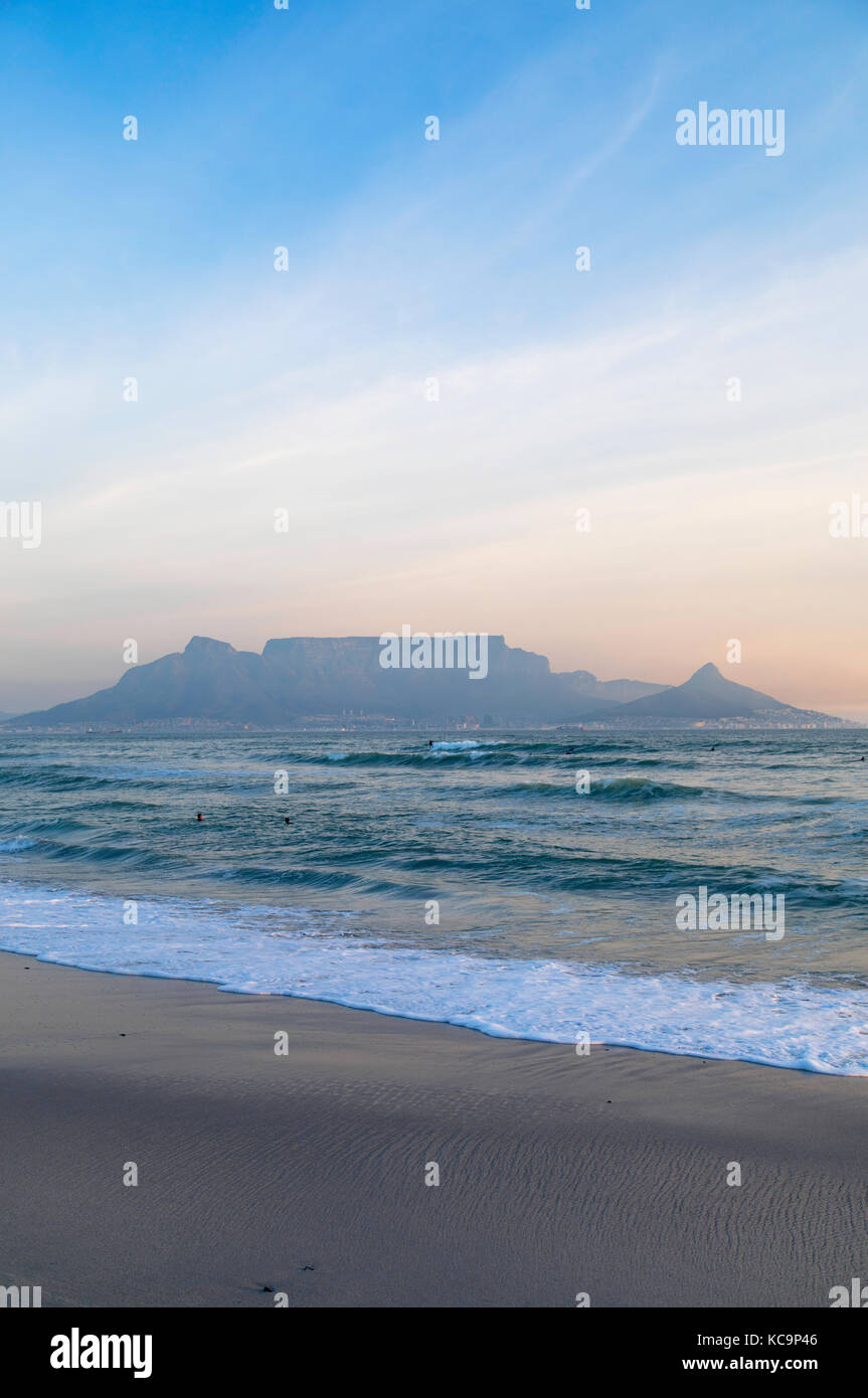 View of Table Mountain from Bloubergstrand, Cape Town, Western Cape, South Africa Stock Photo