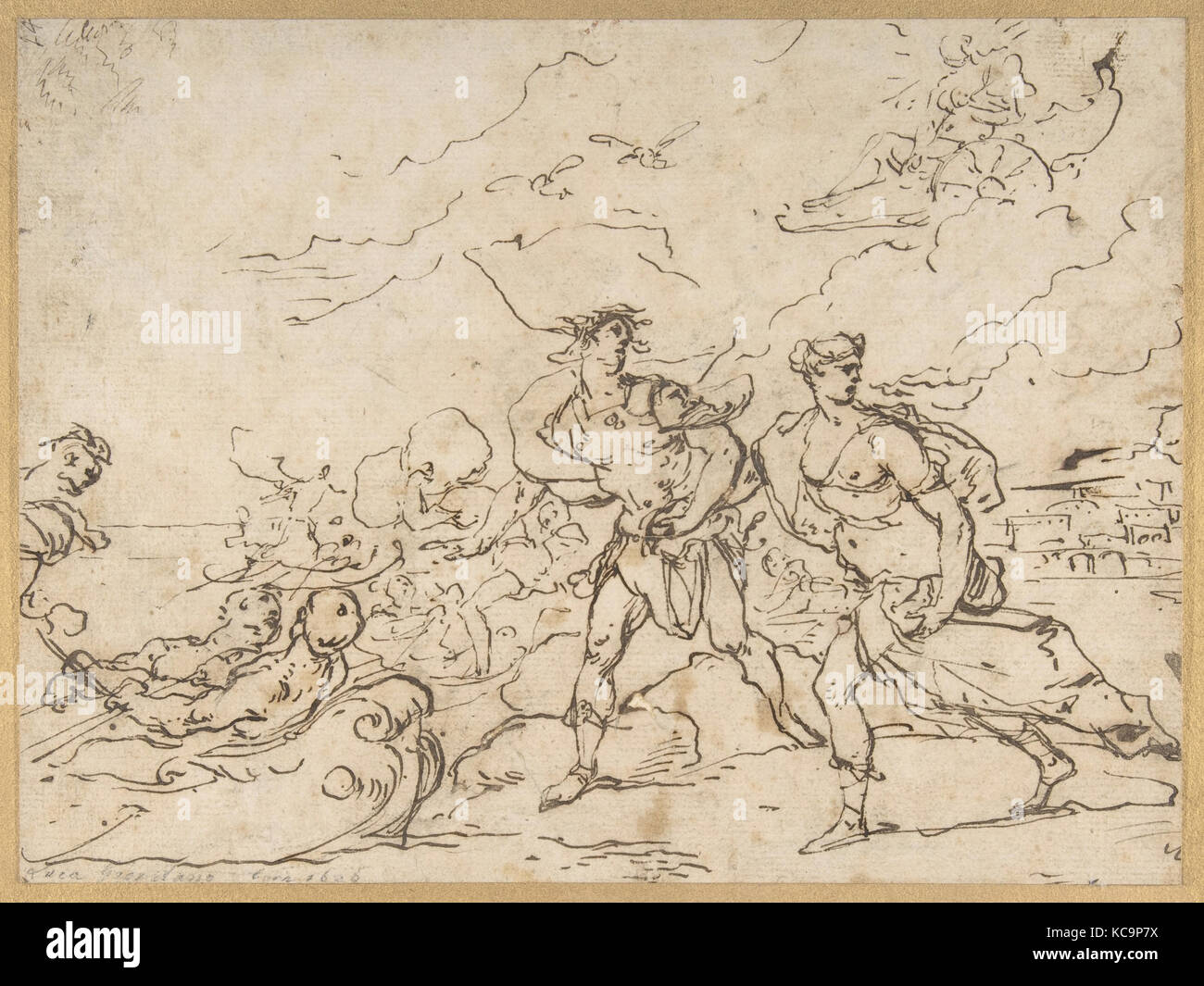 The Abduction of Helen, 1634–1705, Pen and brown ink, 7 13/16 x 10 1/2in. (19.9 x 26.7cm), Drawings, Luca Giordano (Italian Stock Photo