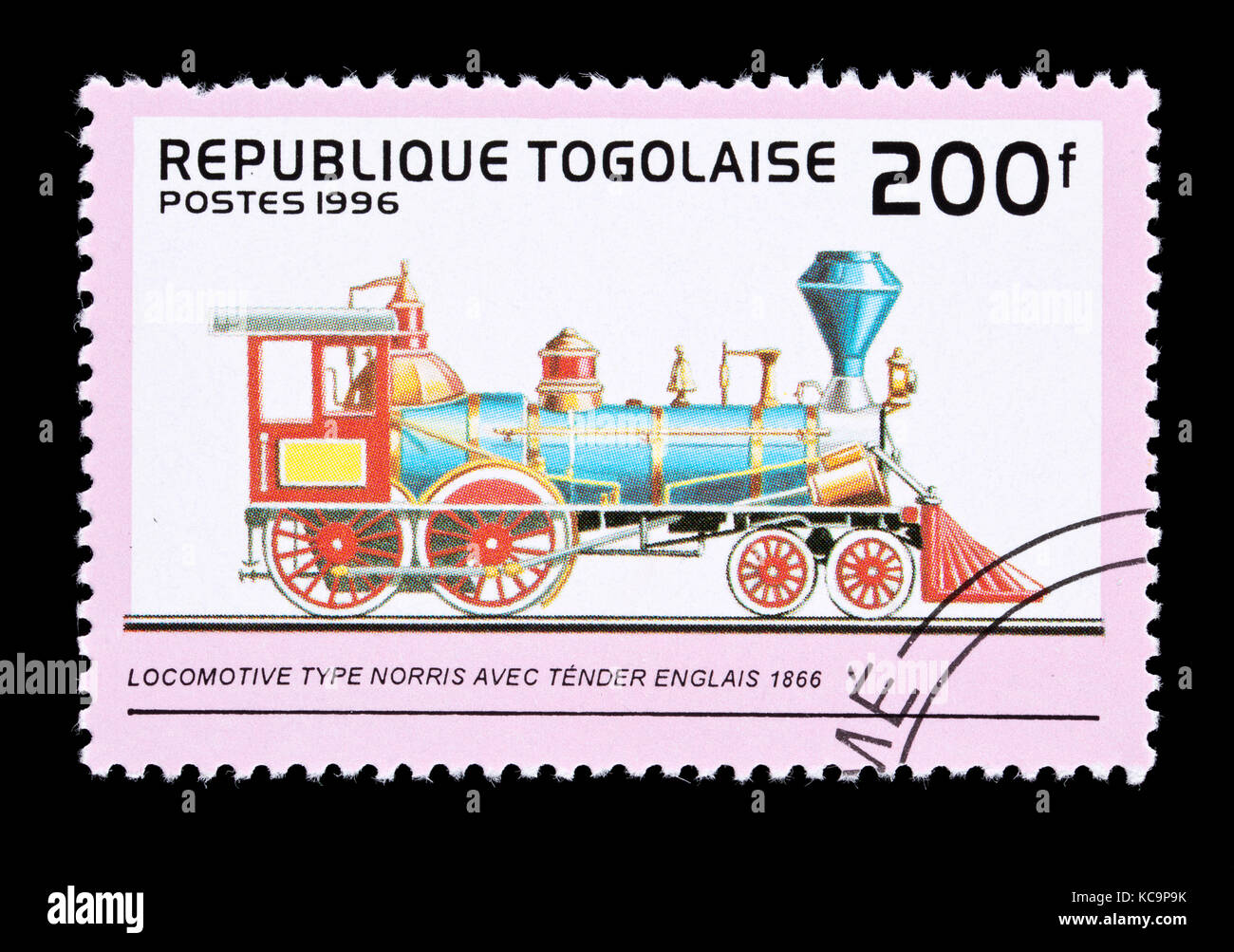 Postage stamp from Togo depicting an Norris Type steam locomotive from Great Britain, 1866 Stock Photo