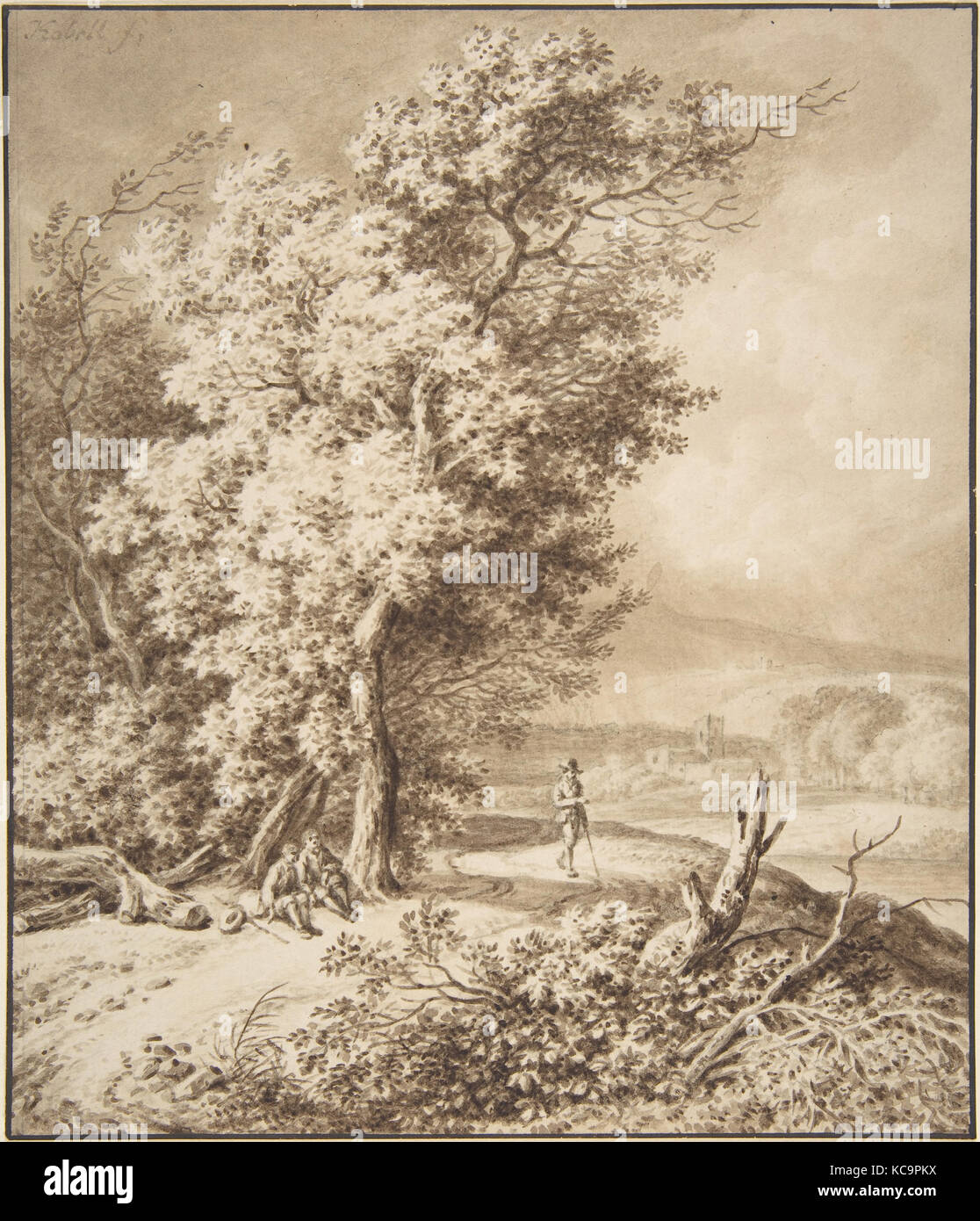 Landscape with Wayfarers, Ferdinand Kobell, 1740–99 Stock Photo