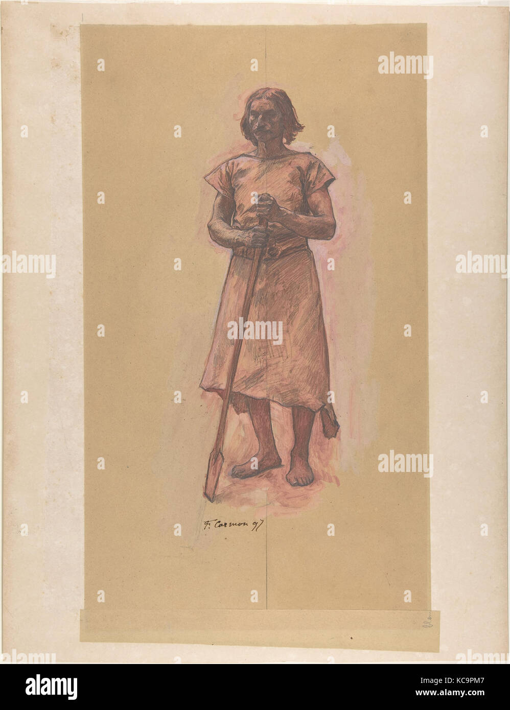 Standing Man, 1897, Graphite over red and white oil paint, Sheet: 18 1/2 x 10 5/16 in. (47 x 26.2cm), Drawings, Fernand Cormon Stock Photo