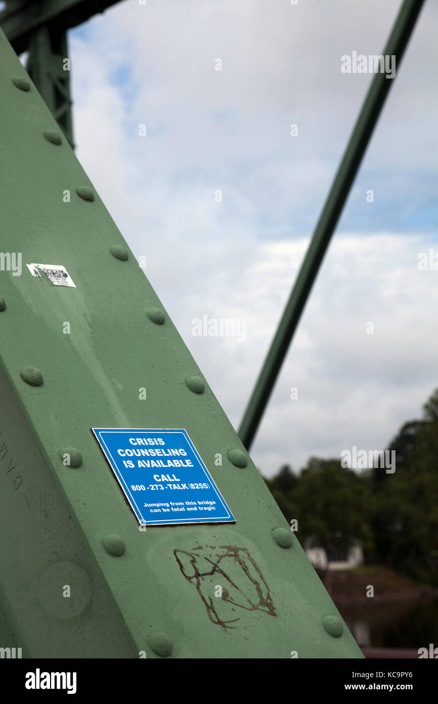 Bridge Connecting New Hope in Pennsylvania with Lambertville in NJ over the Delaware, Crisis Counseling Sign - USA Stock Photo