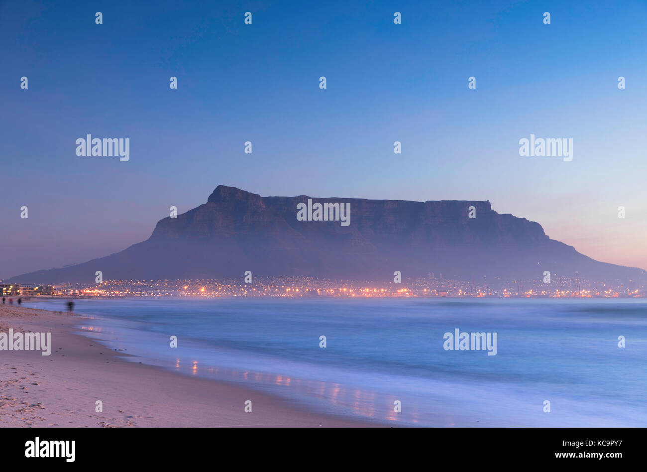 View of Table Mountain from Milnerton beach at sunset, Cape Town, Western Cape, South Africa Stock Photo