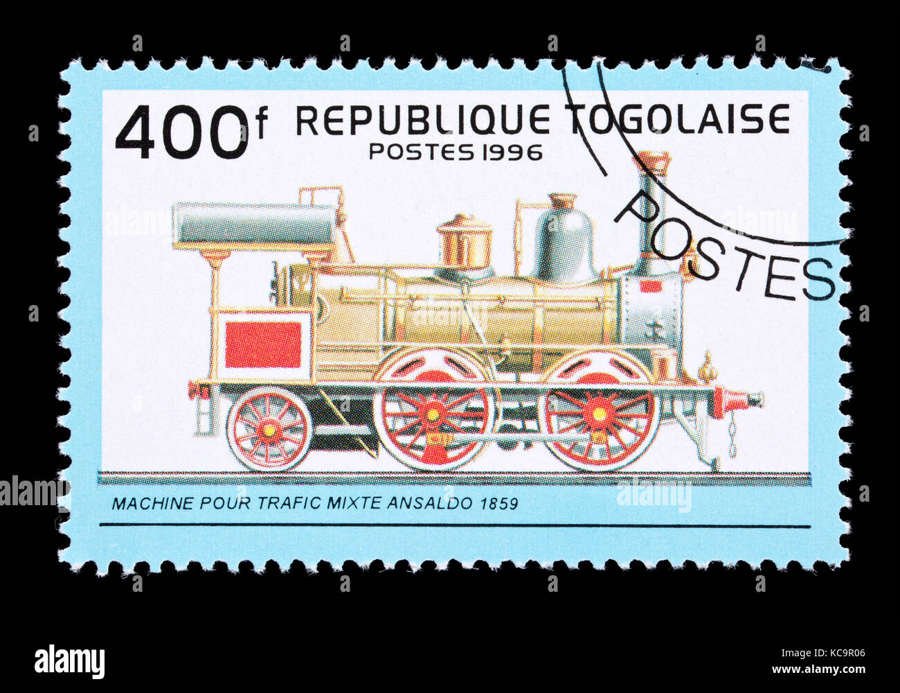 Postage stamp from Togo depicting an Ansaldo cargo and passenger locomotive from 1850 Stock Photo