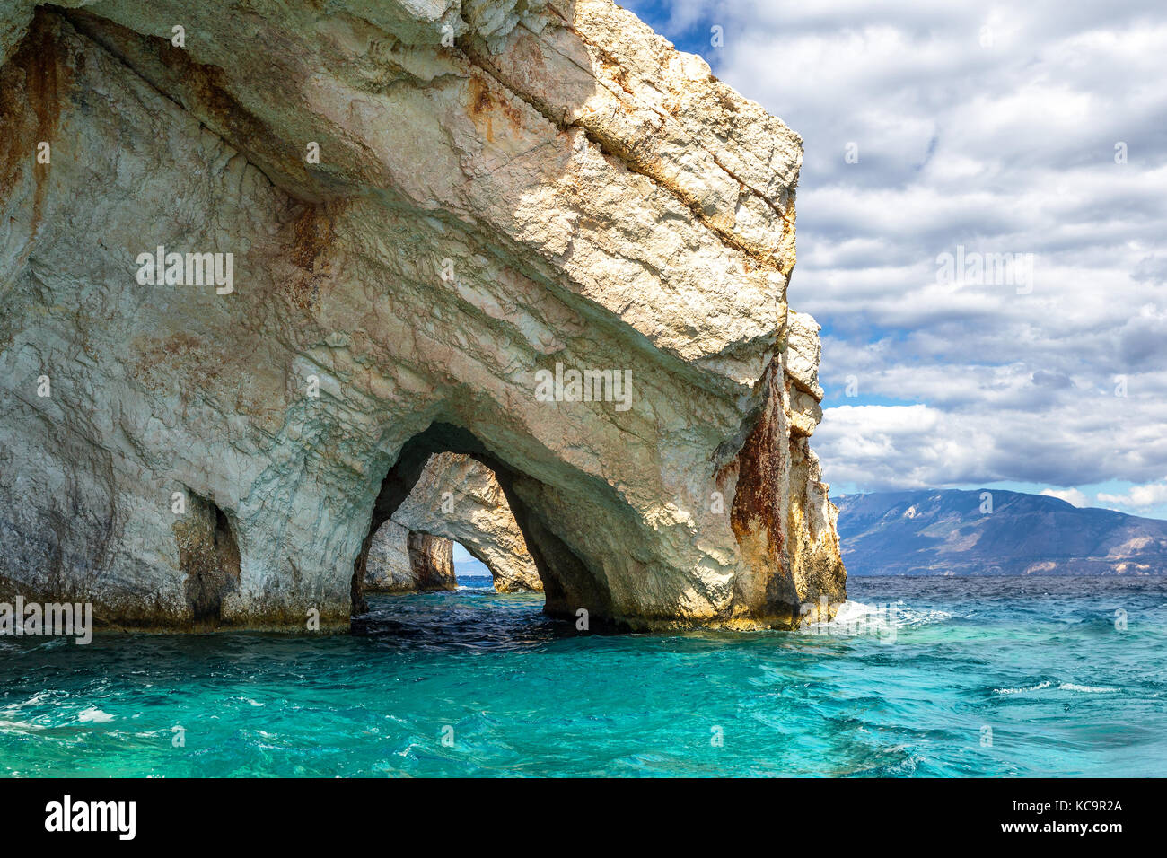 Blue caves on Zakynthos island in Greece Stock Photo