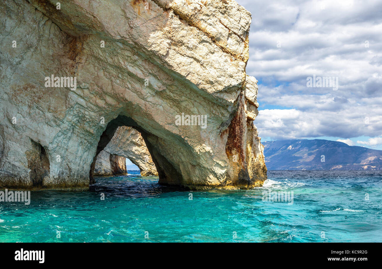 Blue caves on Zakynthos island in Greece Stock Photo