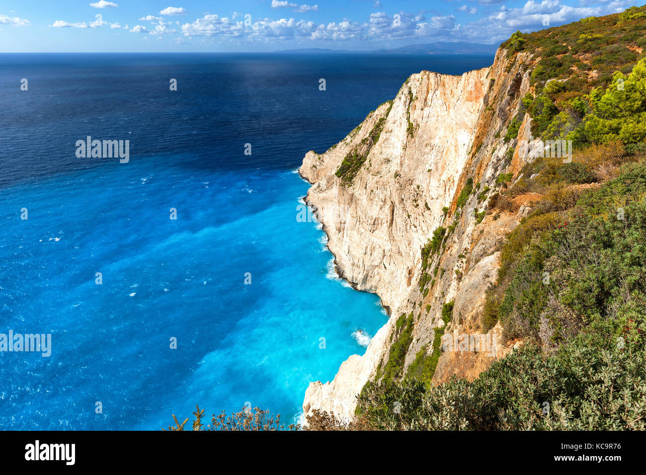 Ionian sea cliffs close to shipwrek beach, Zakynthos island Greece Stock Photo