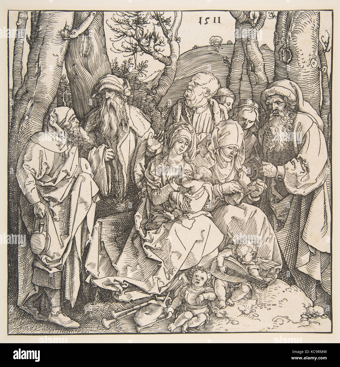 The Holy Family with Saints and Two Musical Angels, Albrecht Dürer, 1511 Stock Photo