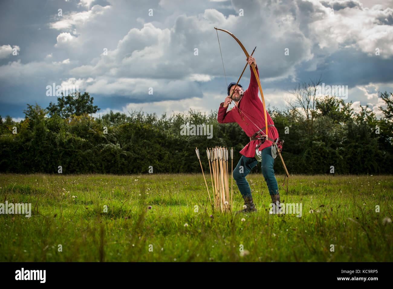A reenactor dressed as a Battle of Agincourt archer. Stock Photo