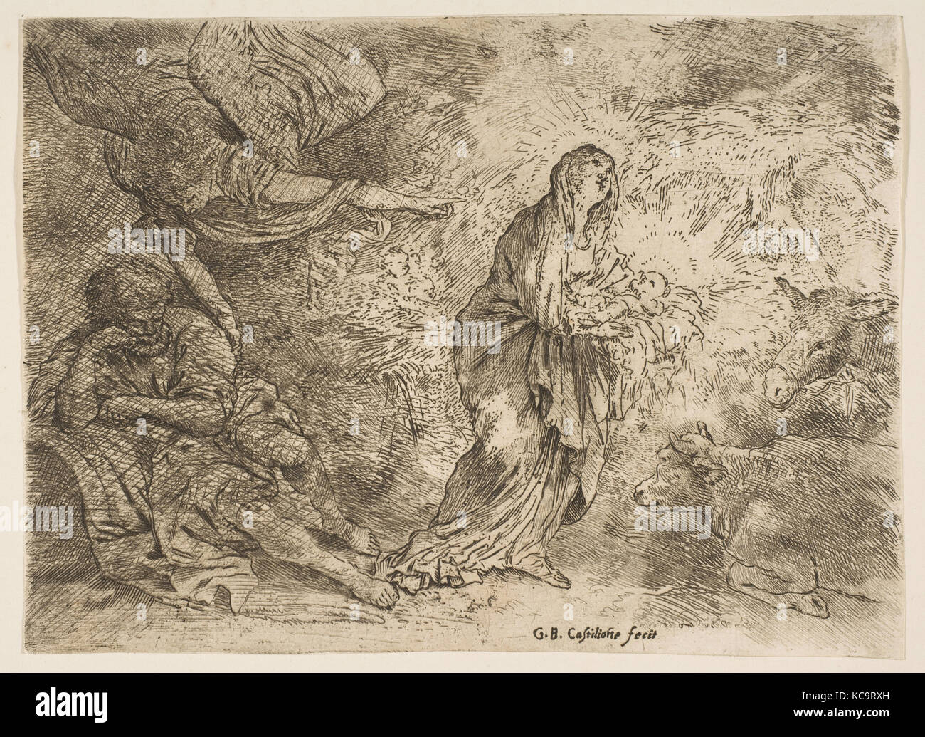 The angel awakening Joseph to the presence of the Virgin and Child, Giovanni Benedetto Castiglione, ca. 1645–49 Stock Photo