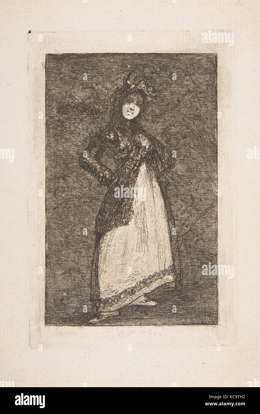 A 'Maja' standing against a dark background (Maja), Goya Stock Photo