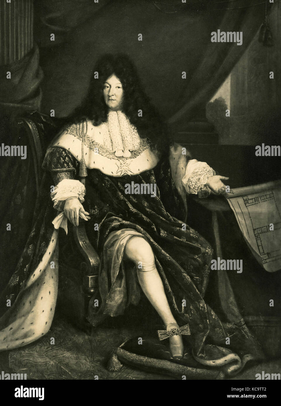 Portrait of Louis XIV king of France, painting by S. B. Saint André Stock Photo