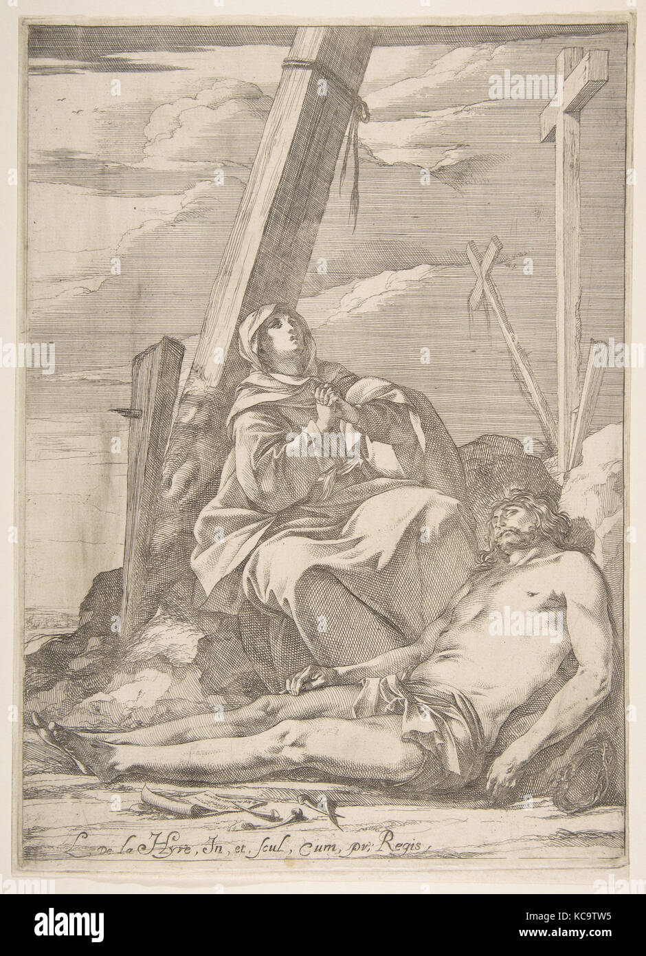 Christ and the Virgin at the Foot of the Cross, Laurent de La Hyre Stock Photo