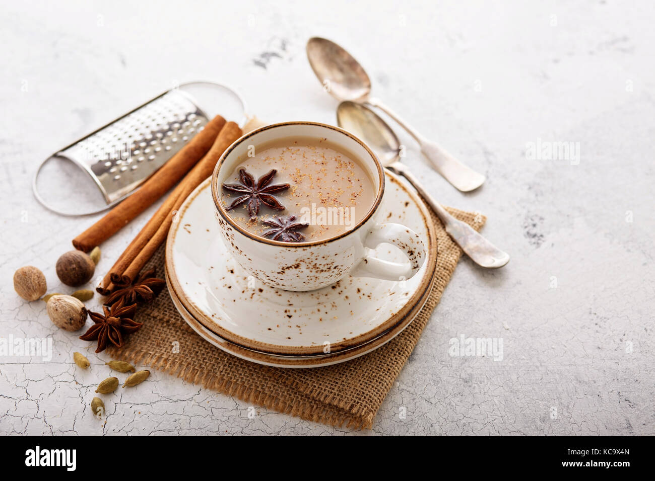 Masala tea in cup with winter spices Stock Photo - Alamy