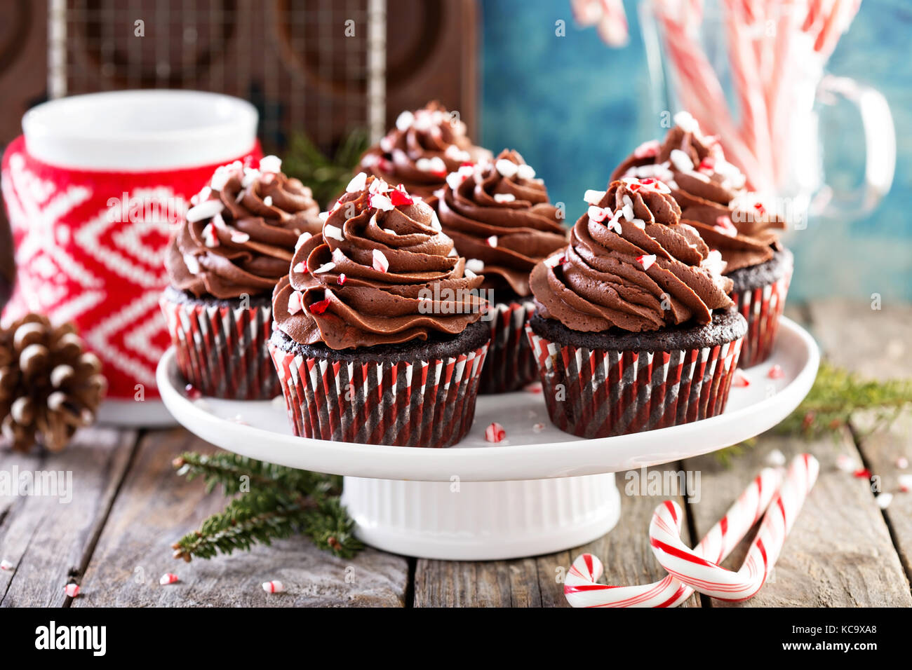 Christmas chocolate peppermint cupcakes Stock Photo Alamy
