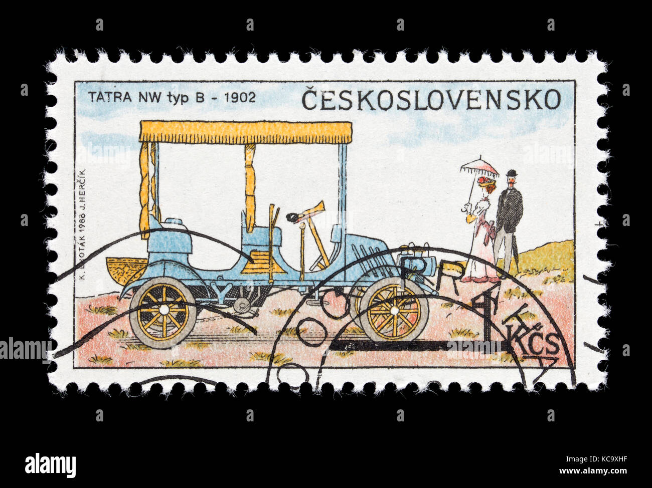 Postage stamp from Czechoslovakia depicting a 1902 Tatra NWType B classic automobile. Stock Photo