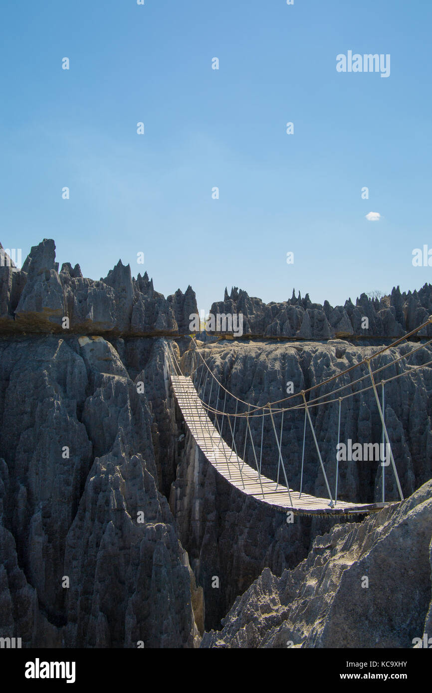 Rope bridge across gorge, Grand Tsingy, Madagasacar, 2017 Stock Photo ...