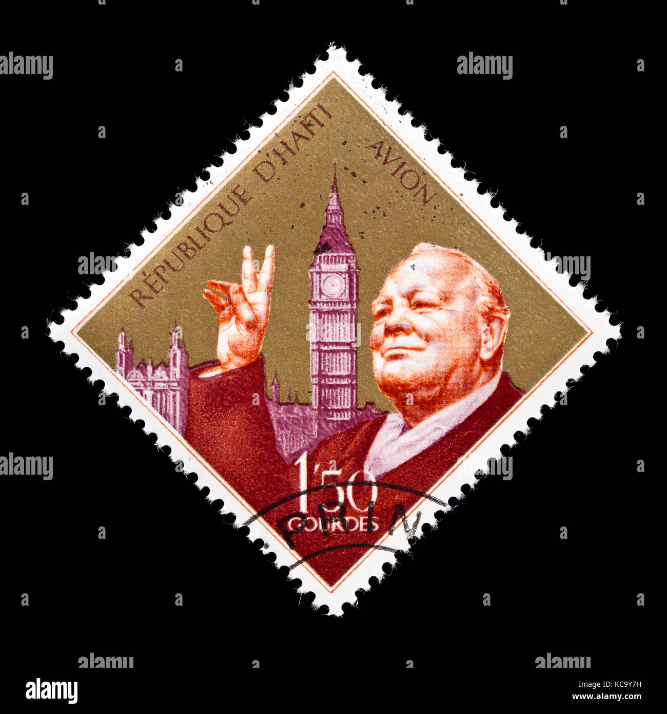 Postage stamp from Haiti depicting Sir Winston Churchill and Big Ben Stock Photo