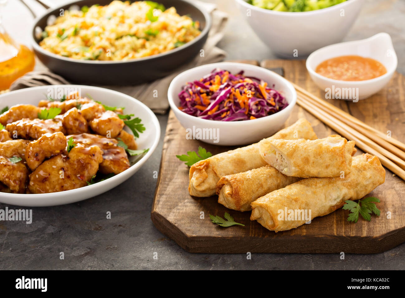 Egg rolls with cabbage and chicken Stock Photo Alamy