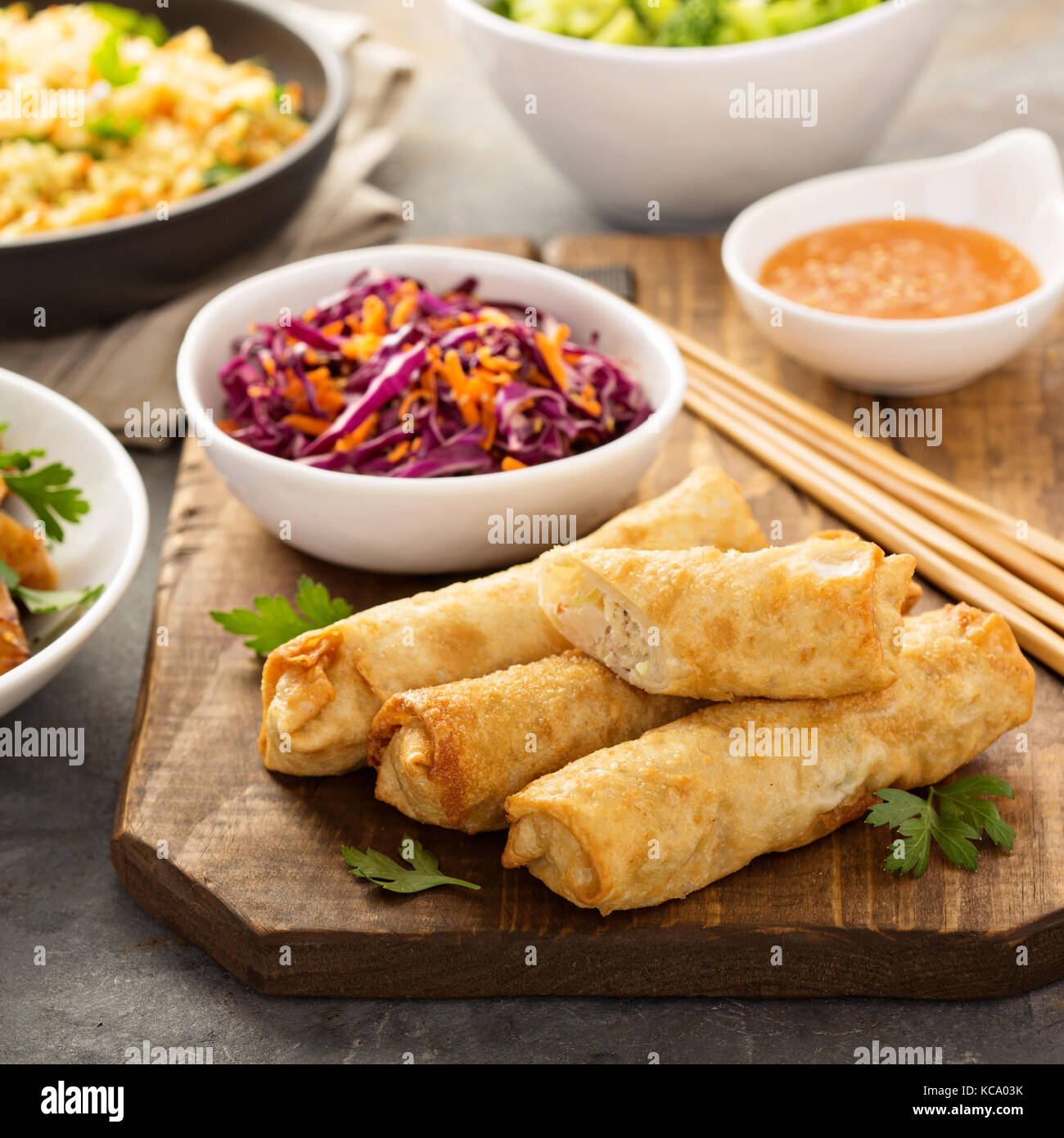 Egg rolls with cabbage and chicken Stock Photo Alamy