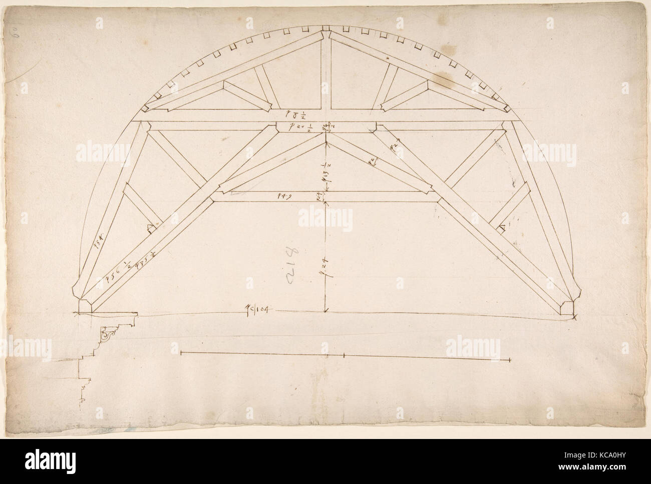St. Peter's, centering truss, tunnel vault, section (recto), early to mid-16th century Stock Photo