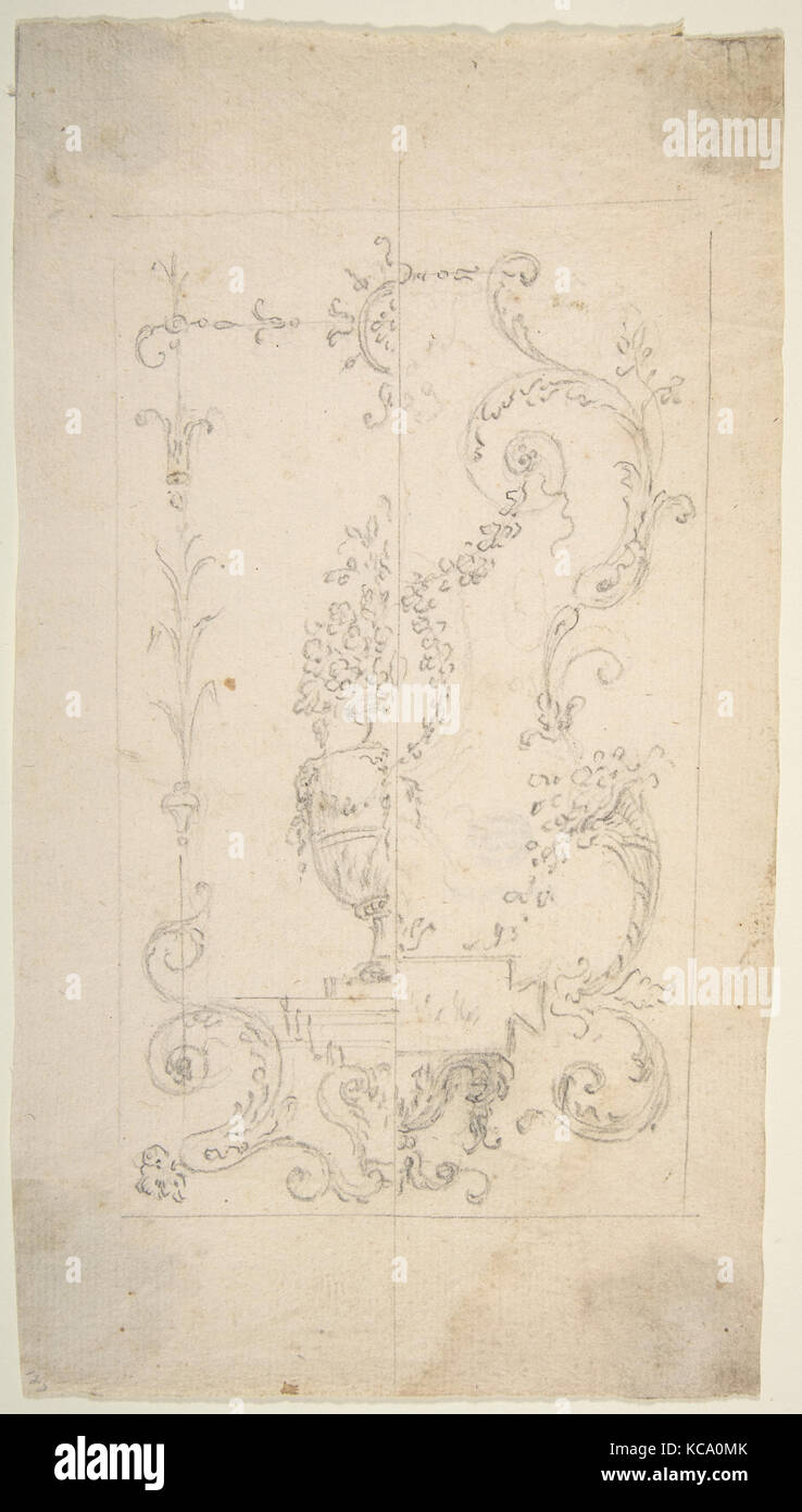 Design for a Cartouche with garlands and antique vase, Workshop of Leonardo Marini, 18th century Stock Photo