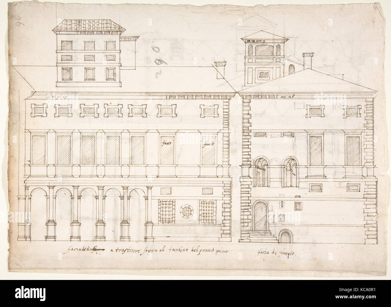 Palazzo Salviati-Adimari elevations (recto) Villa Farnesina stables, plan  and section; drawing of a screw (verso Stock Photo - Alamy