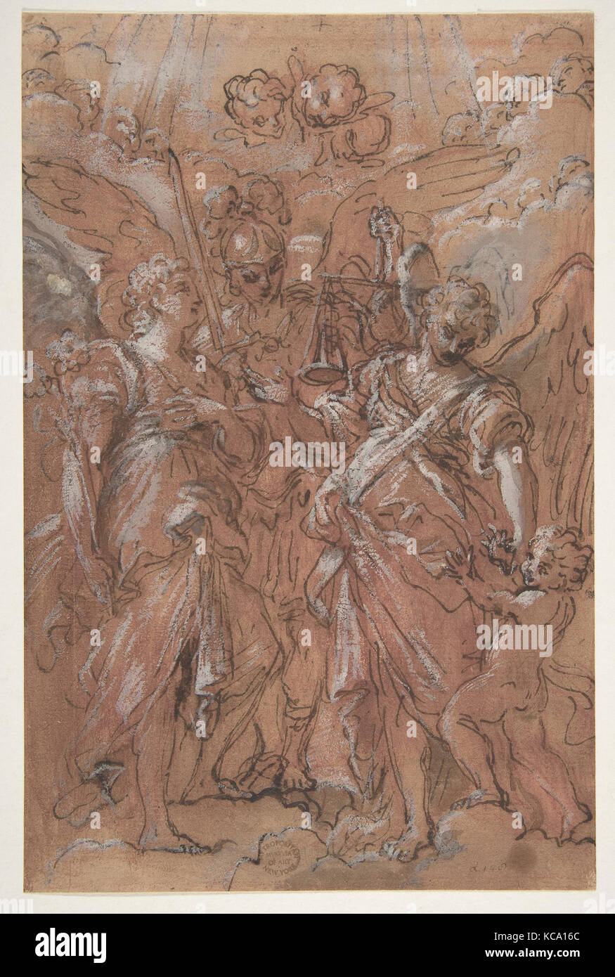 The Archangels Gabriel, Michael and Raphael (recto); sketches of figures (verso), Giuseppe Passeri, 1654–1714 Stock Photo