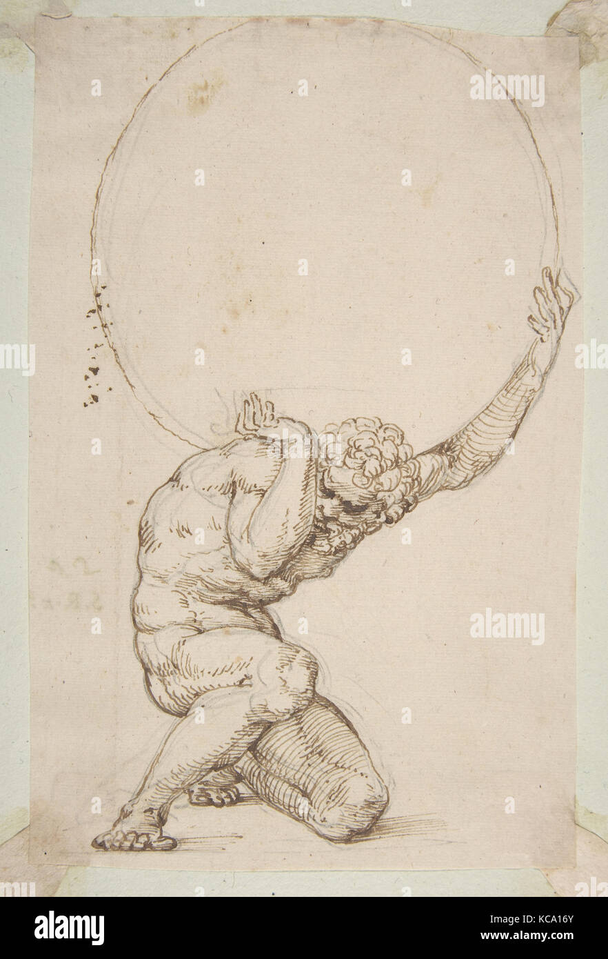 Crouching Figure of Atlas, Baldassare Tommaso Peruzzi, 1481–1536 Stock Photo
