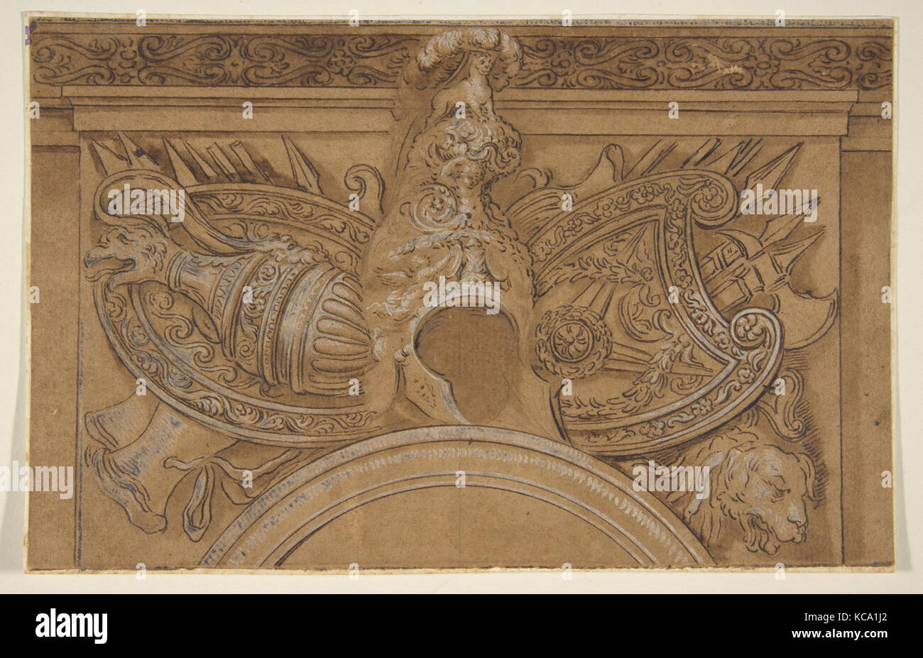 Armorial Trophy, After Polidoro da Caravaggio, 1600–1800 Stock Photo