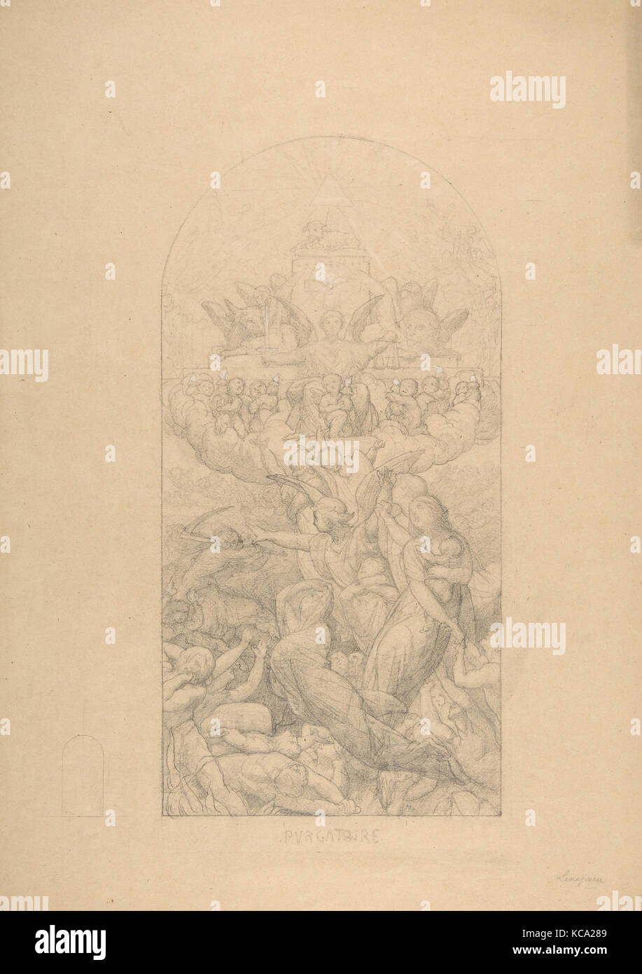 Purgatory, 1835–98, Graphite, heightened with white, on beige paper, 19 1/8 x 12 1/2 in. (48.6 x 31.7 cm), Drawings, Jules Stock Photo