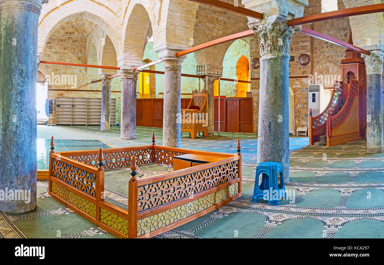 ANTALYA, TURKEY MAY 12, 2017 The prayer hall of Alaaddin Mosque