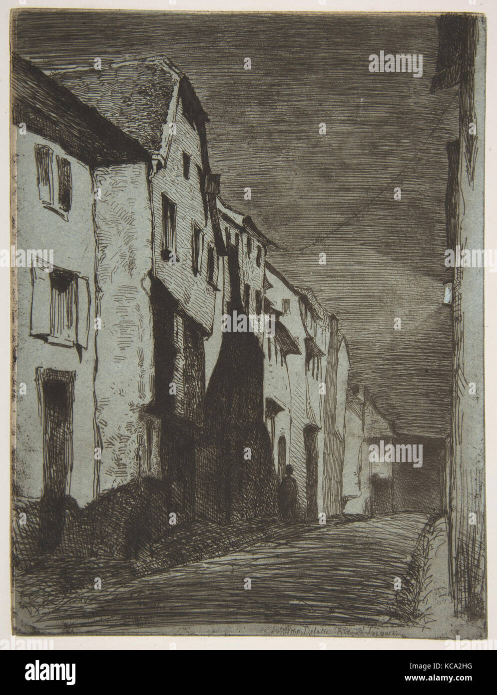 Street at Saverne, 1858, Etching and open bite or sandpaper ground; third state of four (Glasgow); blue chine on off-white wove Stock Photo