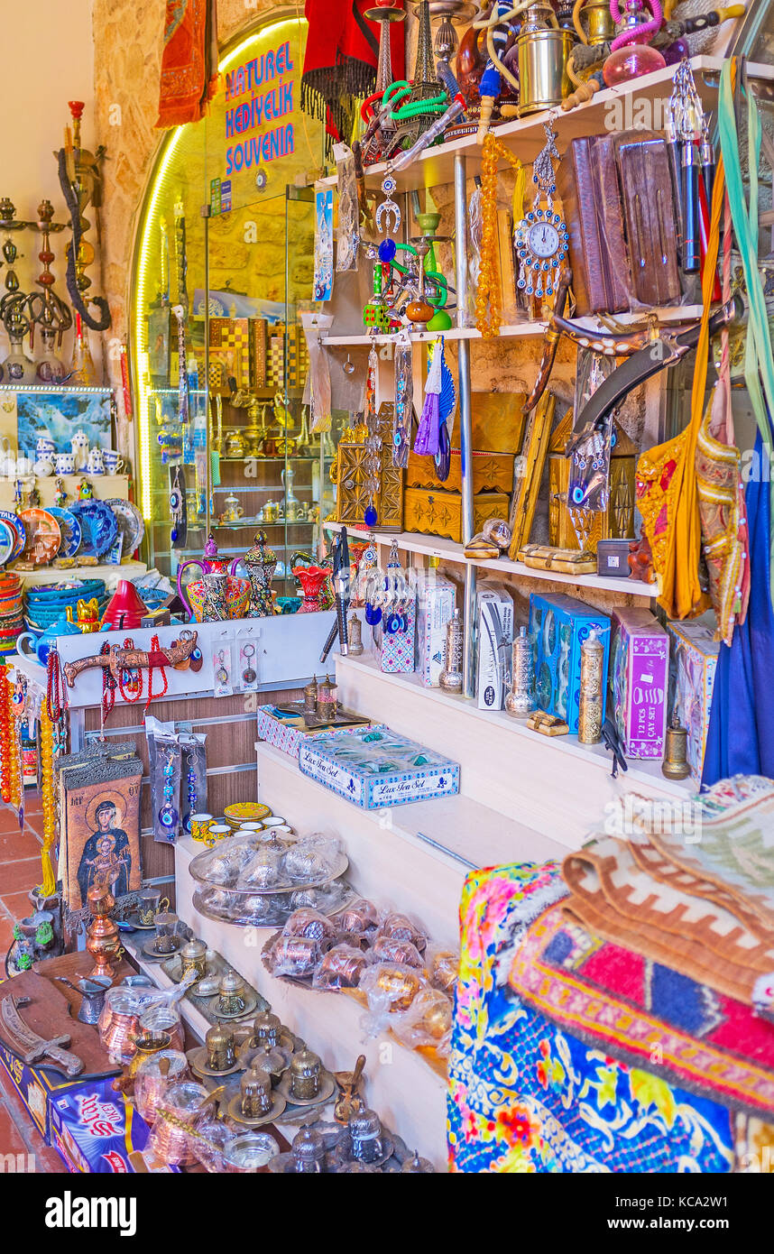ANTALYA, TURKEY MAY 12, 2017 The interesting souvenir store with