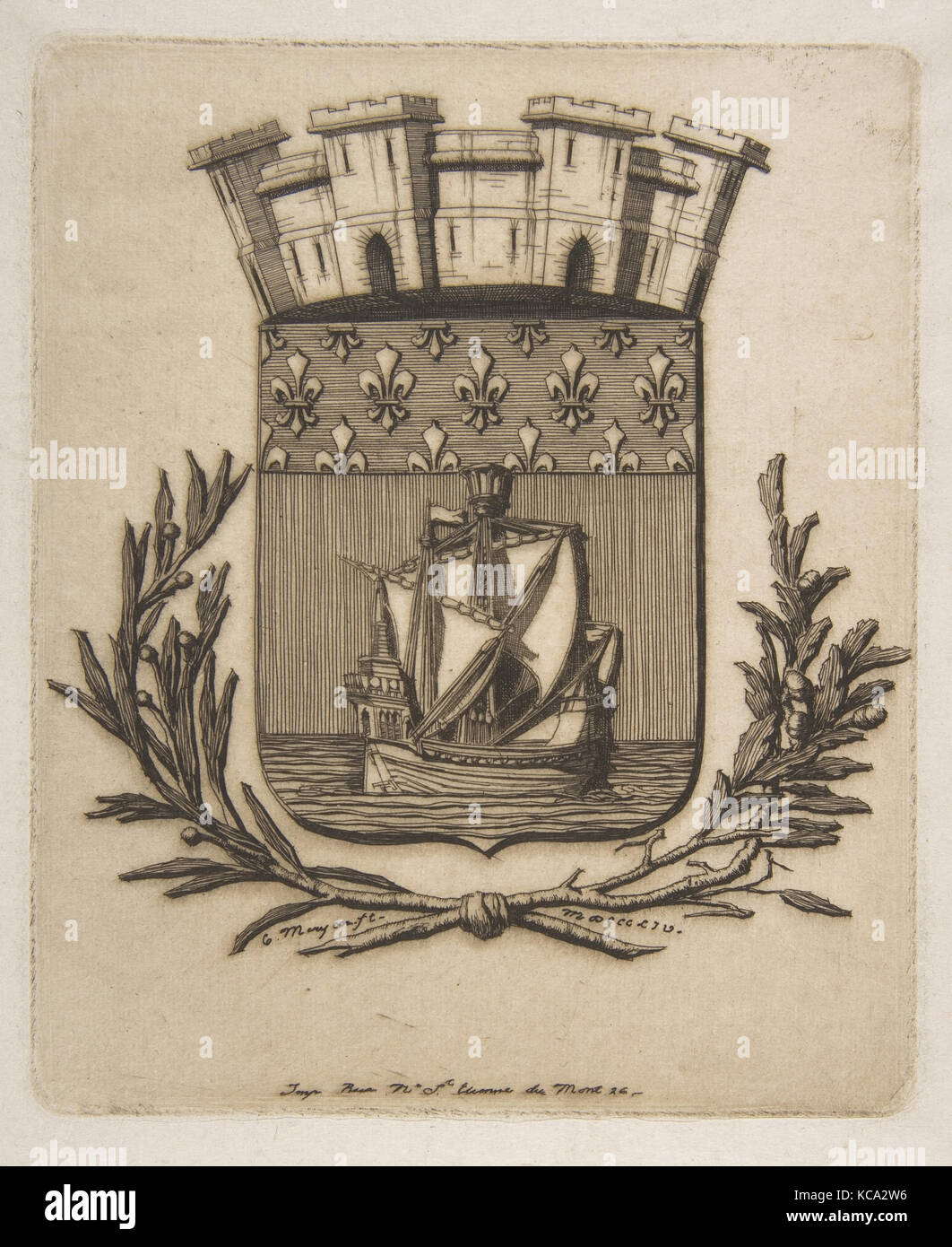 Coat-of-Arms Symbolizing the City of Paris, Charles Meryon, 1854 Stock Photo