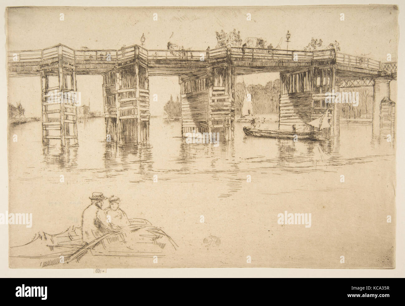 Old Putney Bridge, 1879, Etching and drypoint; seventh state of seven (Glasgow); printed in dark brown ink on ivory laid paper Stock Photo