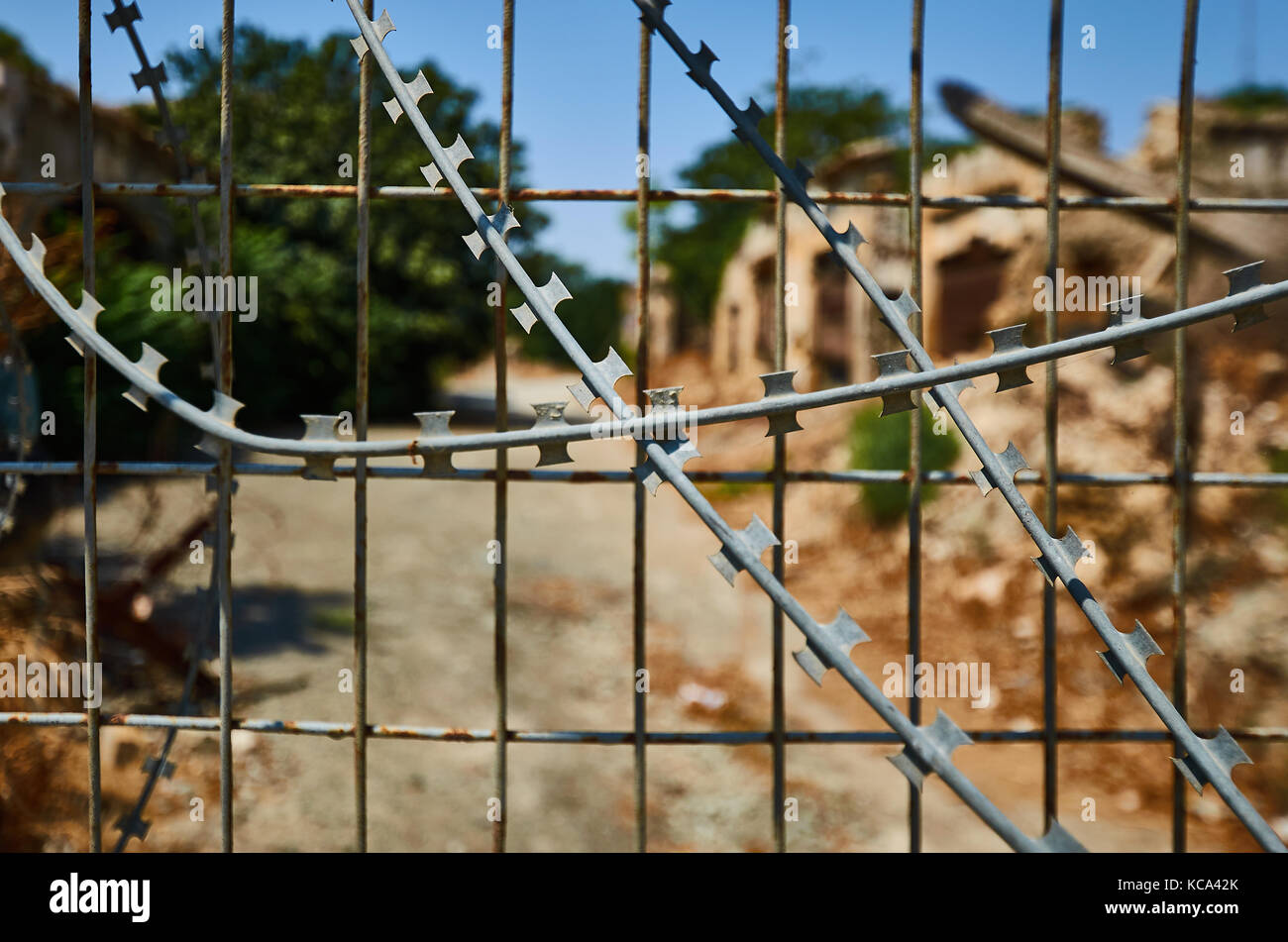 Barbwire border, Nikosia, Cyprus Stock Photo