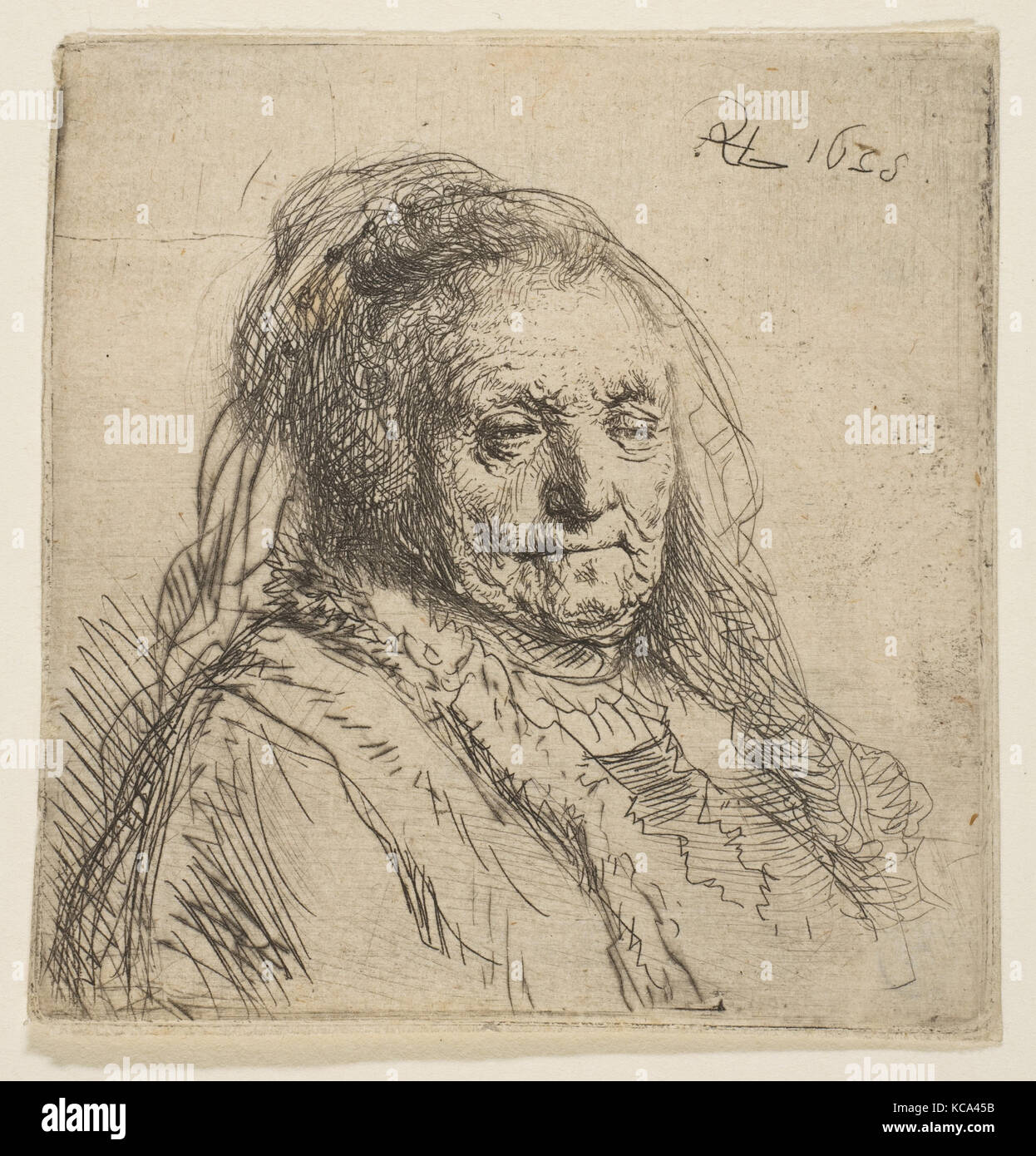 The Artist's Mother: Head and Bust, Three-Quarters Right, Rembrandt, 1628 Stock Photo