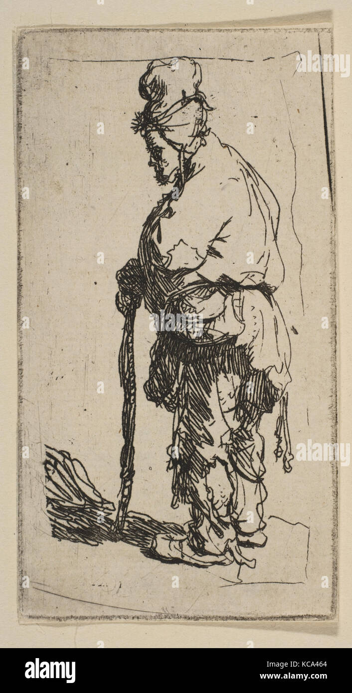 Beggar Leaning on a Stick, Facing Left, Rembrandt, ca. 1630 Stock Photo