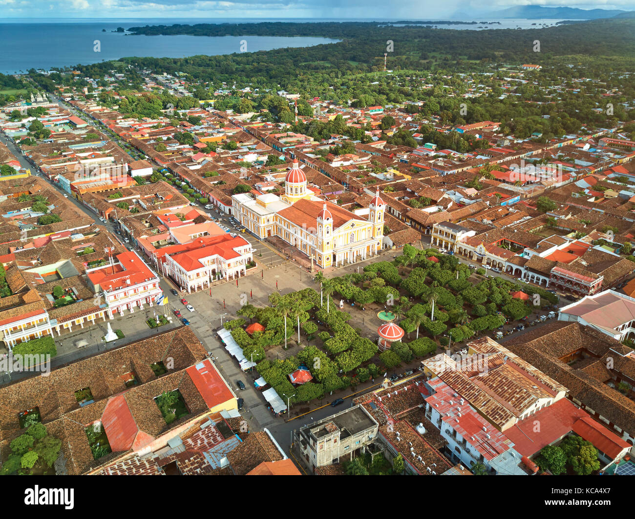 Nicaragua travel background. Granada city aerial panorama view Stock Photo