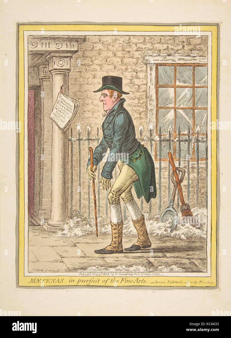 Maecenas, in pursuit of the Fine Arts.–Scene, Pall Mall; a Frosty Morning, James Gillray, May 9, 1808 Stock Photo