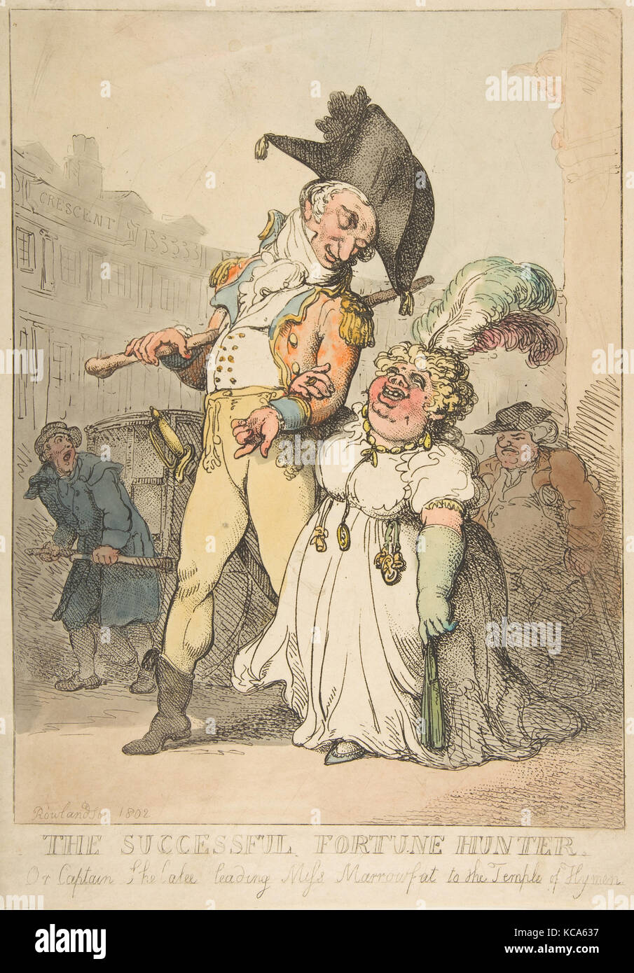 The Successful Fortune Hunter, or Captain Shelalee Leading Miss Marrowfat to the Temple of Hymen, Thomas Rowlandson, 1802 Stock Photo